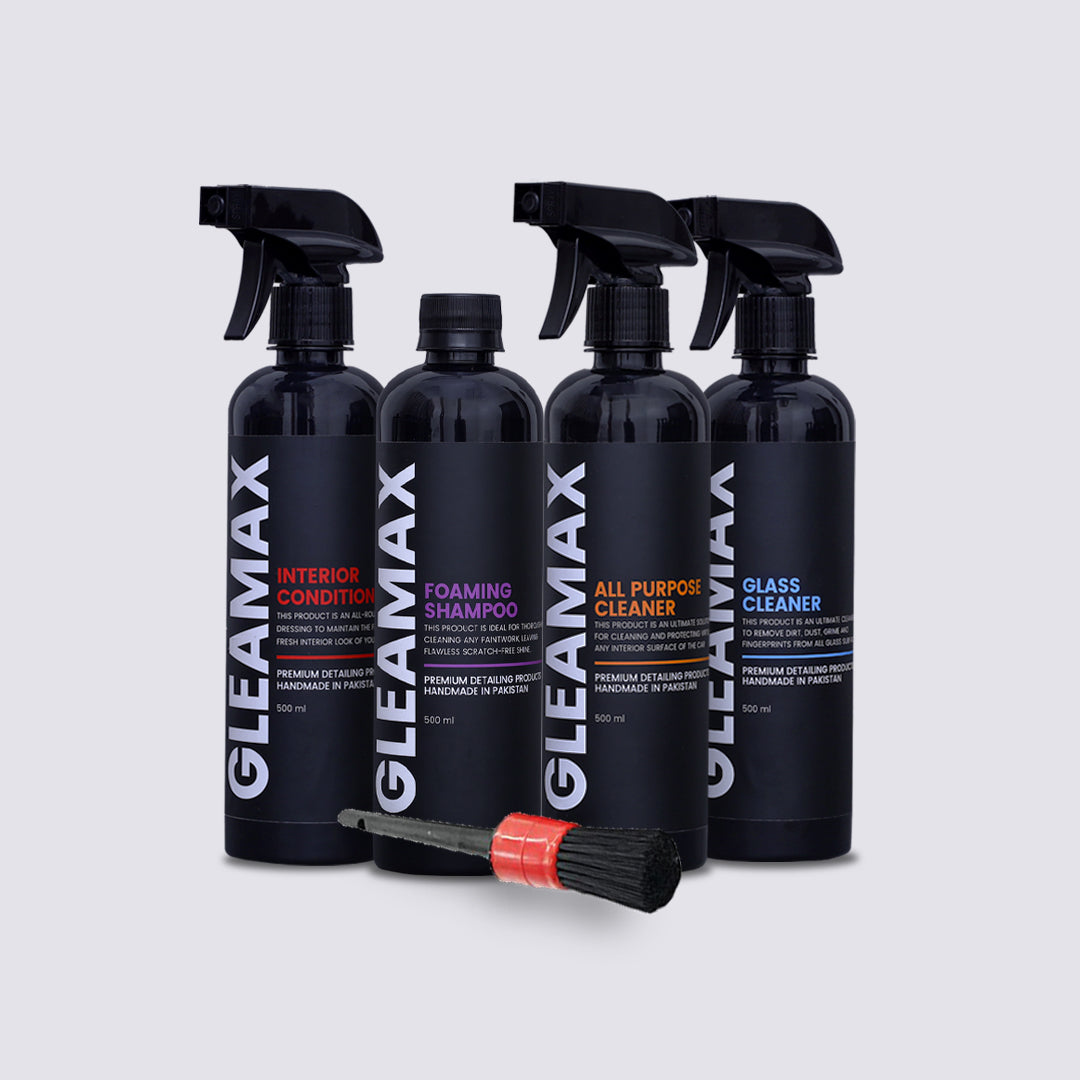 Interior Conditioner + All Purpose Cleaner + Foaming Shampoo + Glass Cleaner + Free Detailing Brush