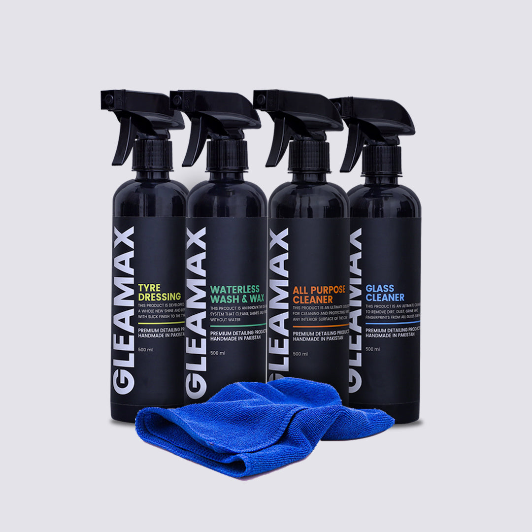 All Purpose Cleaner + Waterless Wash & Wax + Tyre Dressing + Glass Cleaner + Free Microfiber Towel