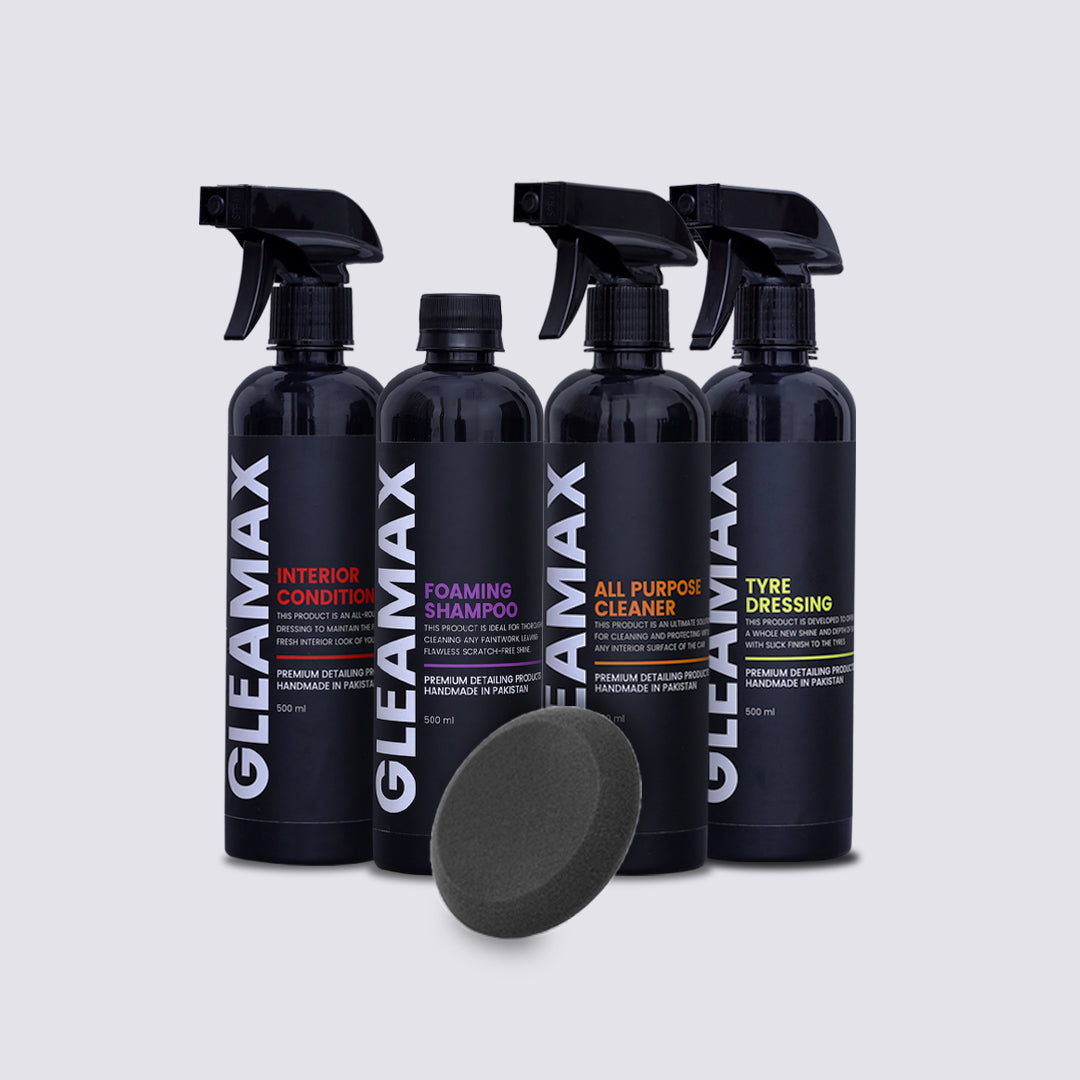 Foaming Shampoo + All Purpose Cleaner + Interior Conditioner + Tyre Dressing + Free Applicator Pad